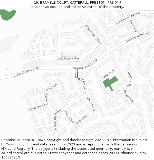 19, BRAMBLE COURT, CATTERALL, PRESTON, PR3 0NF: Location map and indicative extent of plot
