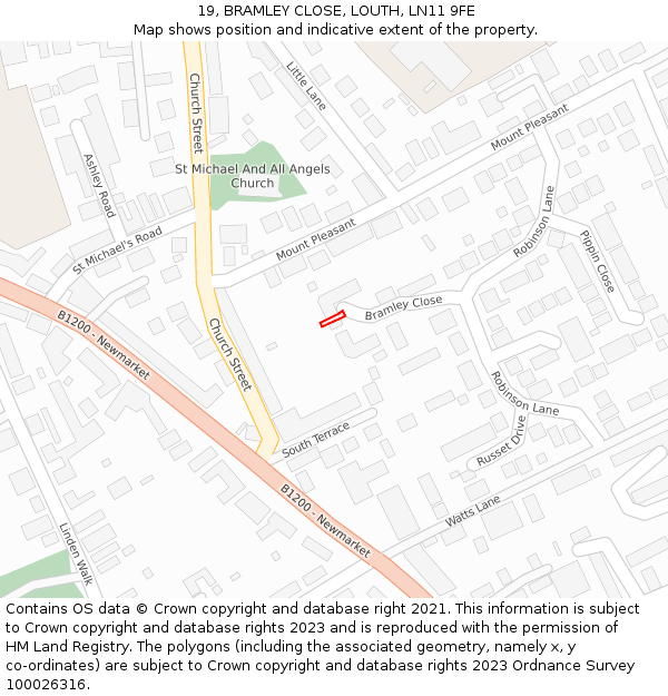19, BRAMLEY CLOSE, LOUTH, LN11 9FE: Location map and indicative extent of plot