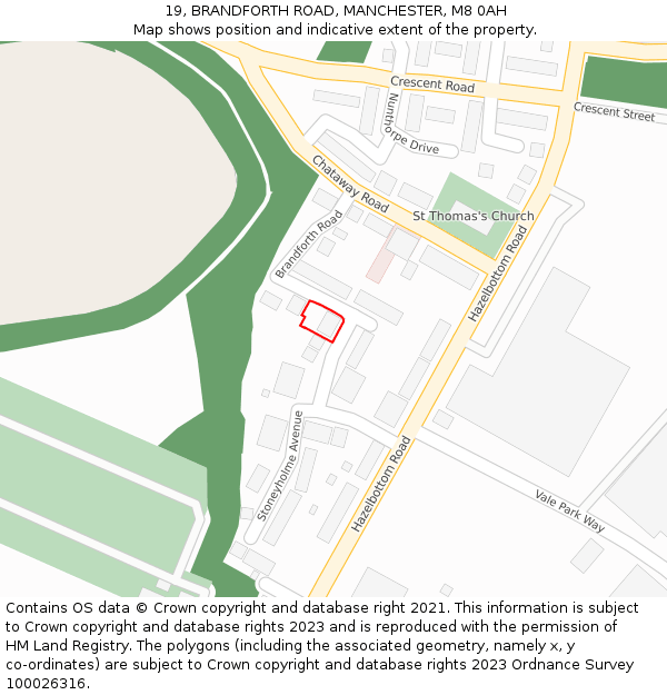 19, BRANDFORTH ROAD, MANCHESTER, M8 0AH: Location map and indicative extent of plot