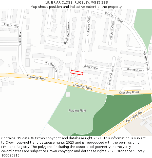19, BRIAR CLOSE, RUGELEY, WS15 2SS: Location map and indicative extent of plot