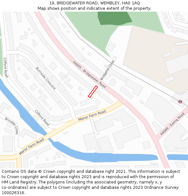 19, BRIDGEWATER ROAD, WEMBLEY, HA0 1AQ: Location map and indicative extent of plot