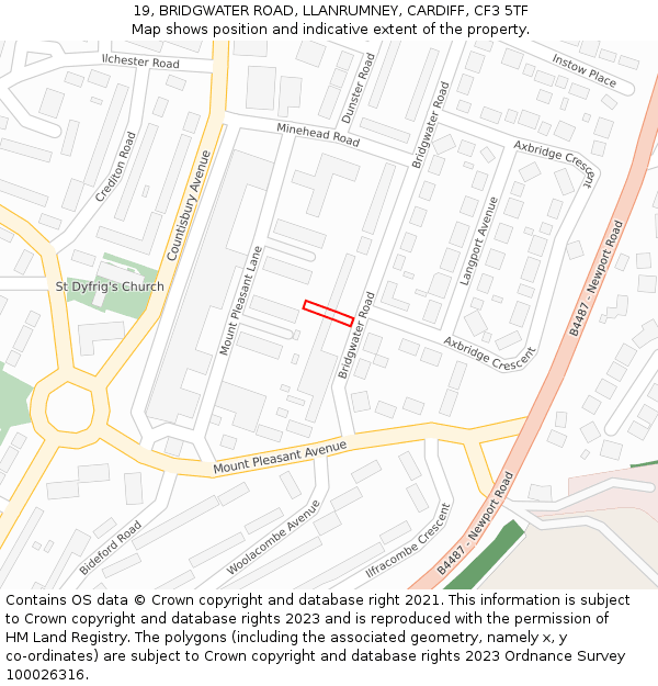 19, BRIDGWATER ROAD, LLANRUMNEY, CARDIFF, CF3 5TF: Location map and indicative extent of plot
