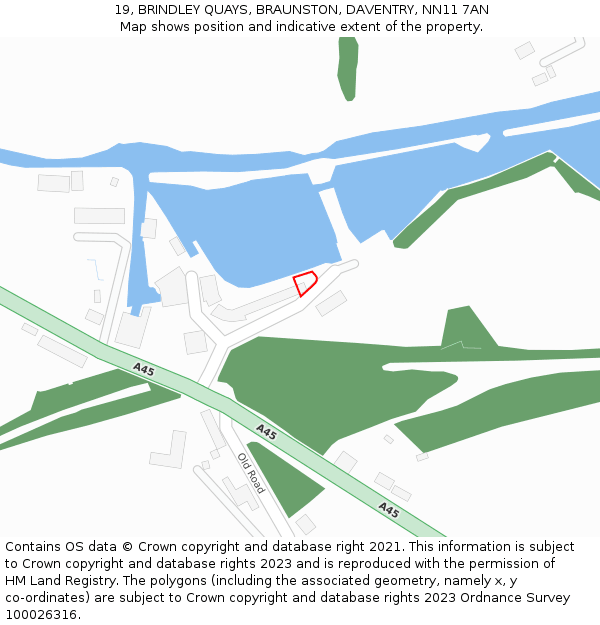 19, BRINDLEY QUAYS, BRAUNSTON, DAVENTRY, NN11 7AN: Location map and indicative extent of plot