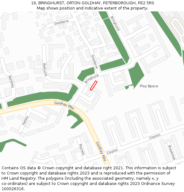 19, BRINGHURST, ORTON GOLDHAY, PETERBOROUGH, PE2 5RS: Location map and indicative extent of plot