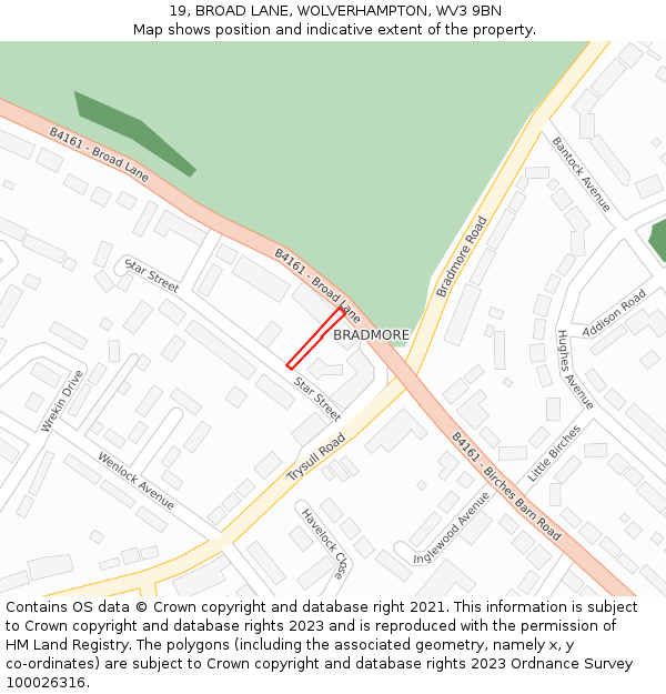 19, BROAD LANE, WOLVERHAMPTON, WV3 9BN: Location map and indicative extent of plot
