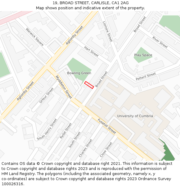 19, BROAD STREET, CARLISLE, CA1 2AG: Location map and indicative extent of plot