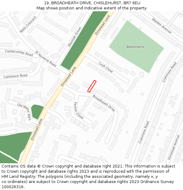 19, BROADHEATH DRIVE, CHISLEHURST, BR7 6EU: Location map and indicative extent of plot