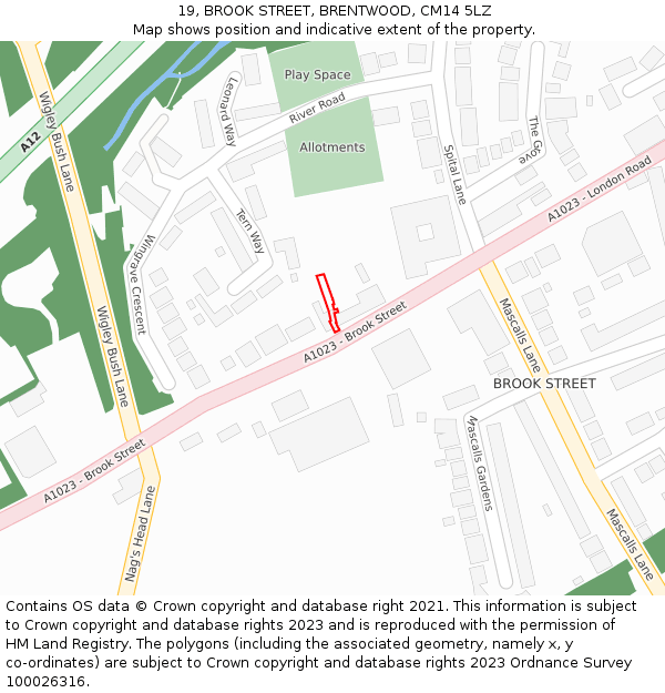 19, BROOK STREET, BRENTWOOD, CM14 5LZ: Location map and indicative extent of plot