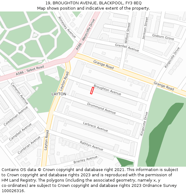 19, BROUGHTON AVENUE, BLACKPOOL, FY3 8EQ: Location map and indicative extent of plot