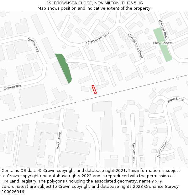 19, BROWNSEA CLOSE, NEW MILTON, BH25 5UG: Location map and indicative extent of plot