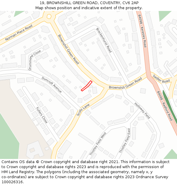 19, BROWNSHILL GREEN ROAD, COVENTRY, CV6 2AP: Location map and indicative extent of plot