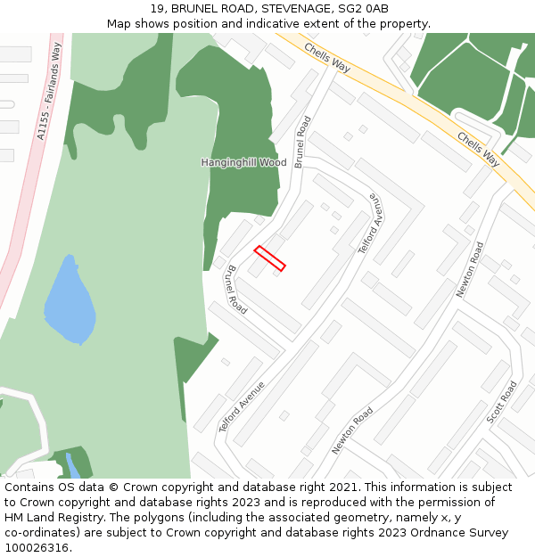 19, BRUNEL ROAD, STEVENAGE, SG2 0AB: Location map and indicative extent of plot
