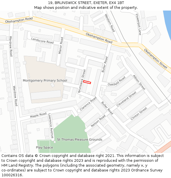 19, BRUNSWICK STREET, EXETER, EX4 1BT: Location map and indicative extent of plot