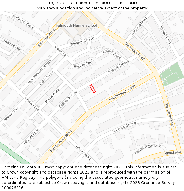 19, BUDOCK TERRACE, FALMOUTH, TR11 3ND: Location map and indicative extent of plot
