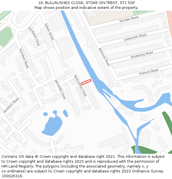 19, BULLRUSHES CLOSE, STOKE-ON-TRENT, ST1 5GF: Location map and indicative extent of plot