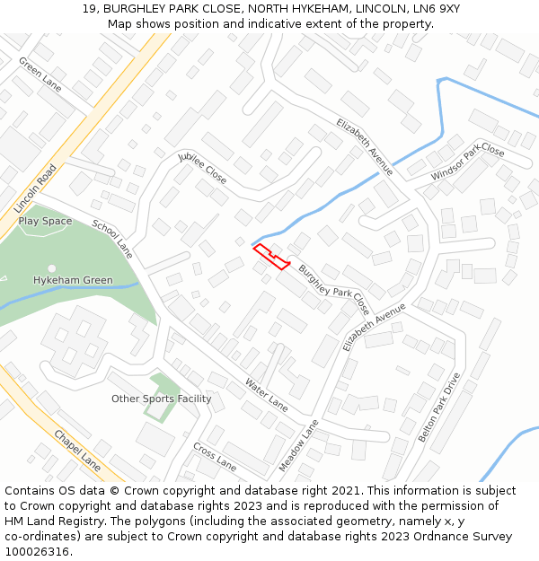 19, BURGHLEY PARK CLOSE, NORTH HYKEHAM, LINCOLN, LN6 9XY: Location map and indicative extent of plot