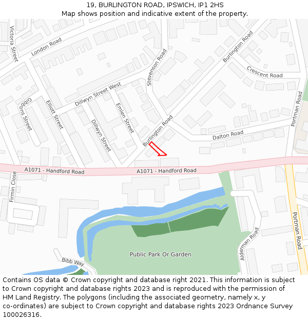 19, BURLINGTON ROAD, IPSWICH, IP1 2HS: Location map and indicative extent of plot