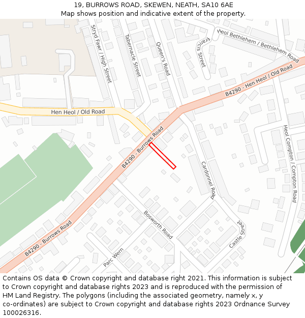 19, BURROWS ROAD, SKEWEN, NEATH, SA10 6AE: Location map and indicative extent of plot