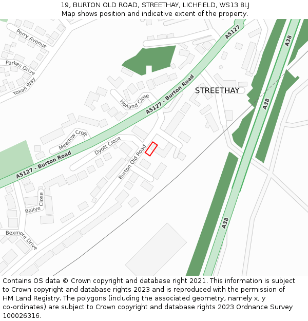 19, BURTON OLD ROAD, STREETHAY, LICHFIELD, WS13 8LJ: Location map and indicative extent of plot