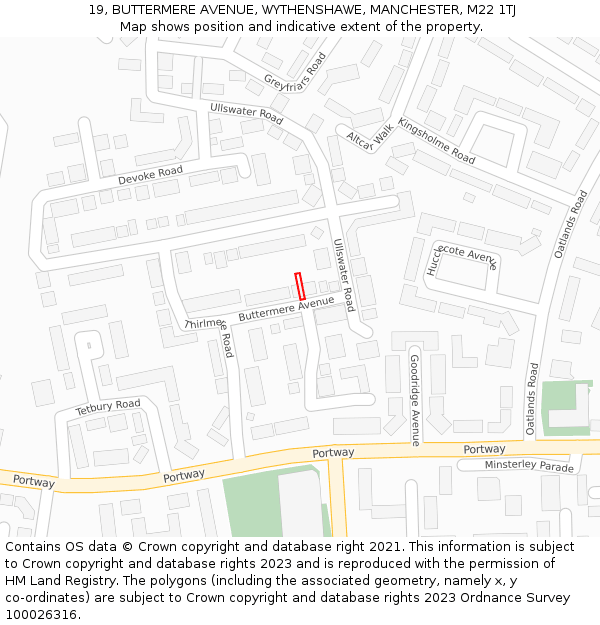 19, BUTTERMERE AVENUE, WYTHENSHAWE, MANCHESTER, M22 1TJ: Location map and indicative extent of plot