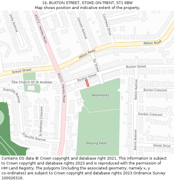 19, BUXTON STREET, STOKE-ON-TRENT, ST1 6BW: Location map and indicative extent of plot