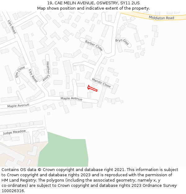 19, CAE MELIN AVENUE, OSWESTRY, SY11 2US: Location map and indicative extent of plot