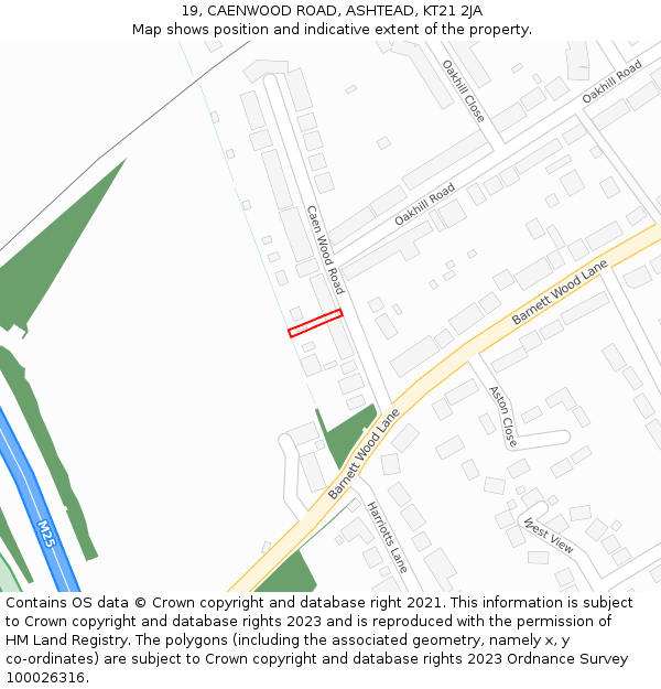 19, CAENWOOD ROAD, ASHTEAD, KT21 2JA: Location map and indicative extent of plot