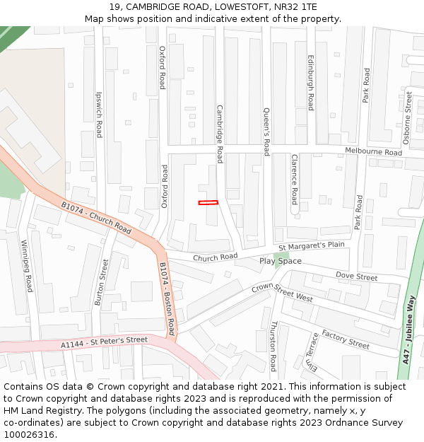 19, CAMBRIDGE ROAD, LOWESTOFT, NR32 1TE: Location map and indicative extent of plot