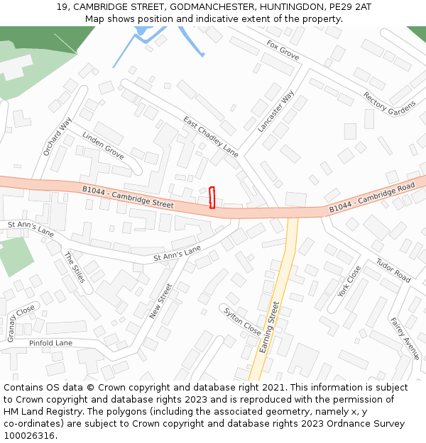 19, CAMBRIDGE STREET, GODMANCHESTER, HUNTINGDON, PE29 2AT: Location map and indicative extent of plot