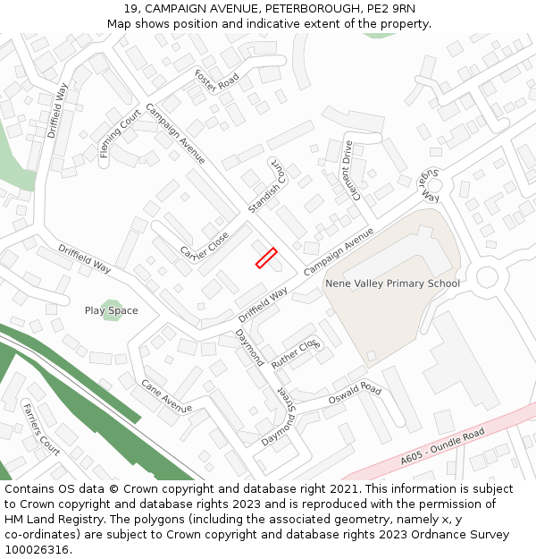 19, CAMPAIGN AVENUE, PETERBOROUGH, PE2 9RN: Location map and indicative extent of plot