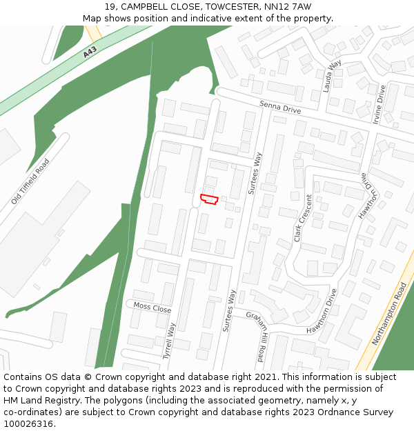 19, CAMPBELL CLOSE, TOWCESTER, NN12 7AW: Location map and indicative extent of plot