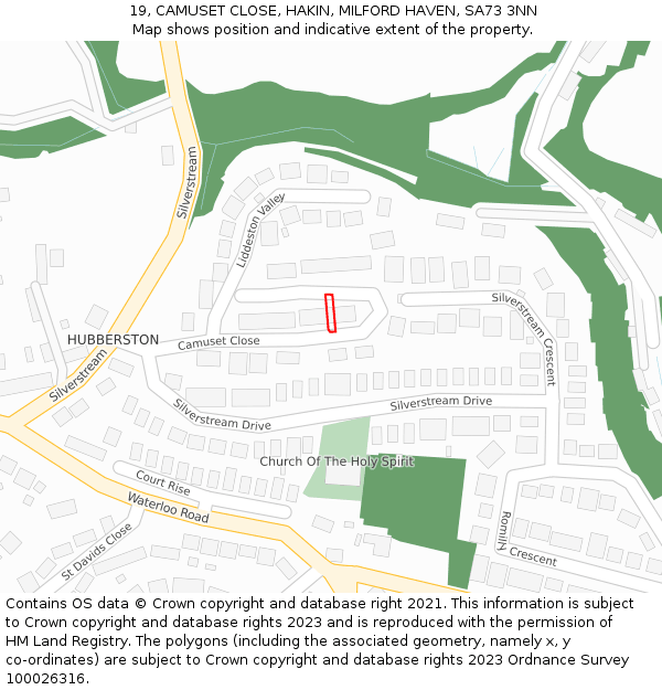 19, CAMUSET CLOSE, HAKIN, MILFORD HAVEN, SA73 3NN: Location map and indicative extent of plot