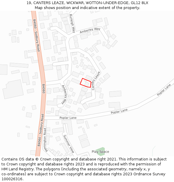 19, CANTERS LEAZE, WICKWAR, WOTTON-UNDER-EDGE, GL12 8LX: Location map and indicative extent of plot