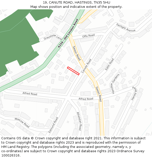 19, CANUTE ROAD, HASTINGS, TN35 5HU: Location map and indicative extent of plot
