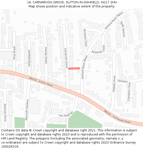 19, CARNARVON GROVE, SUTTON-IN-ASHFIELD, NG17 2HH: Location map and indicative extent of plot