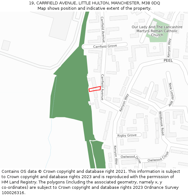 19, CARRFIELD AVENUE, LITTLE HULTON, MANCHESTER, M38 0DQ: Location map and indicative extent of plot