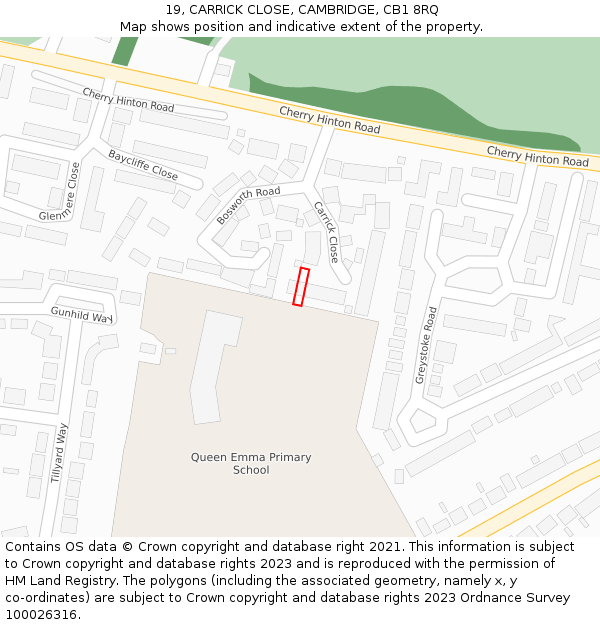 19, CARRICK CLOSE, CAMBRIDGE, CB1 8RQ: Location map and indicative extent of plot