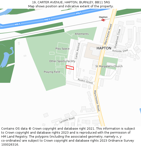 19, CARTER AVENUE, HAPTON, BURNLEY, BB11 5RG: Location map and indicative extent of plot