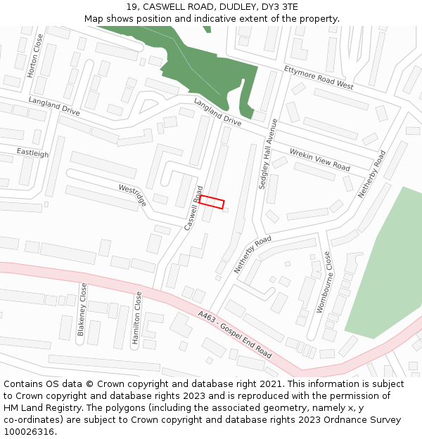 19, CASWELL ROAD, DUDLEY, DY3 3TE: Location map and indicative extent of plot