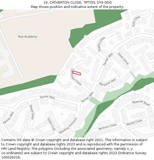 19, CATHERTON CLOSE, TIPTON, DY4 0DQ: Location map and indicative extent of plot