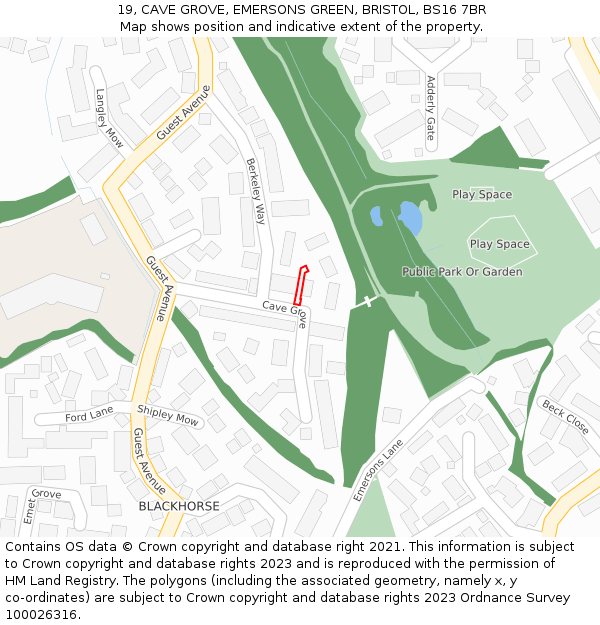 19, CAVE GROVE, EMERSONS GREEN, BRISTOL, BS16 7BR: Location map and indicative extent of plot
