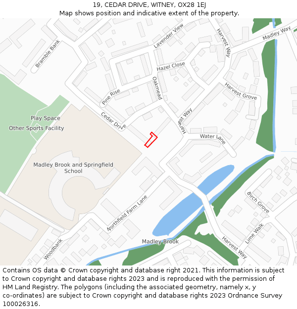 19, CEDAR DRIVE, WITNEY, OX28 1EJ: Location map and indicative extent of plot