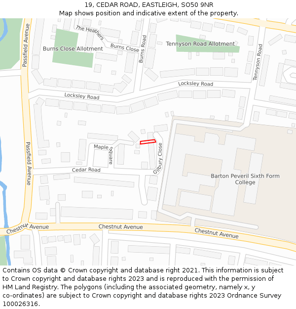 19, CEDAR ROAD, EASTLEIGH, SO50 9NR: Location map and indicative extent of plot
