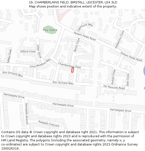 19, CHAMBERLAINS FIELD, BIRSTALL, LEICESTER, LE4 3LD: Location map and indicative extent of plot