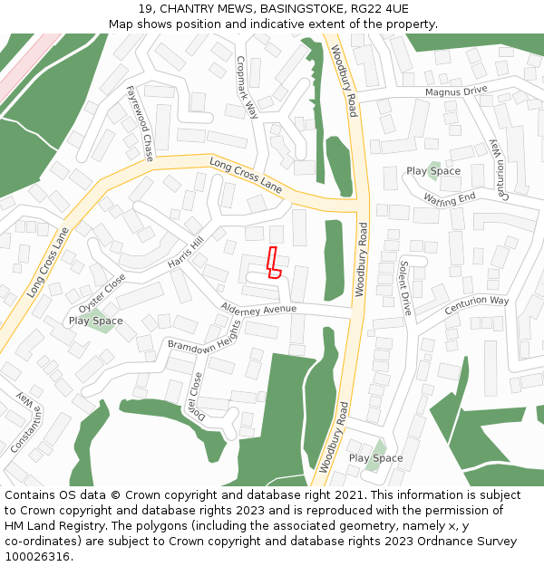 19, CHANTRY MEWS, BASINGSTOKE, RG22 4UE: Location map and indicative extent of plot