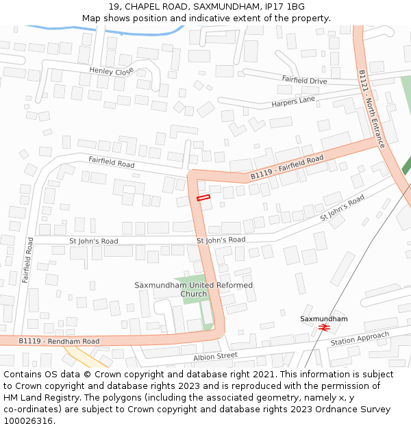 19, CHAPEL ROAD, SAXMUNDHAM, IP17 1BG: Location map and indicative extent of plot