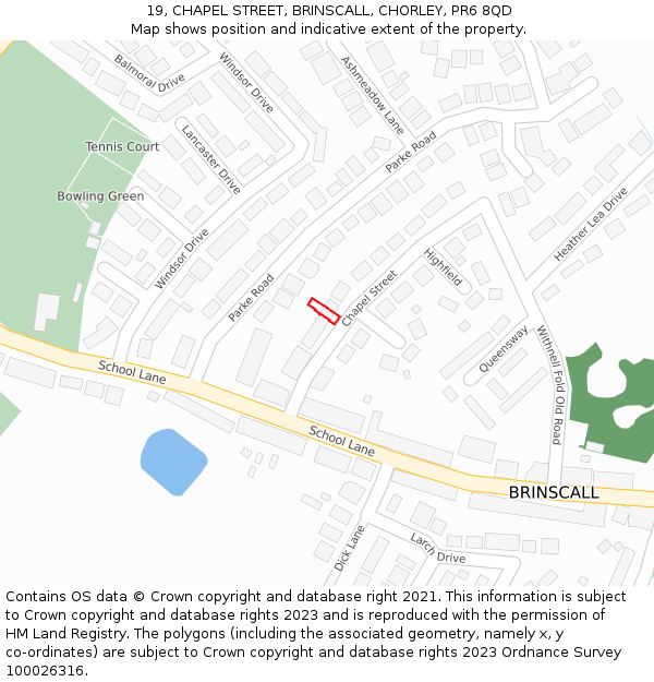 19, CHAPEL STREET, BRINSCALL, CHORLEY, PR6 8QD: Location map and indicative extent of plot