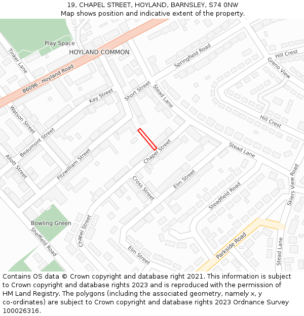 19, CHAPEL STREET, HOYLAND, BARNSLEY, S74 0NW: Location map and indicative extent of plot