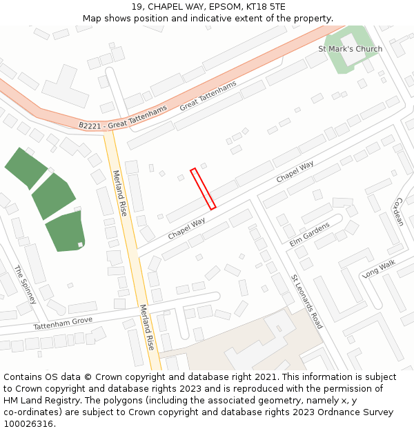 19, CHAPEL WAY, EPSOM, KT18 5TE: Location map and indicative extent of plot