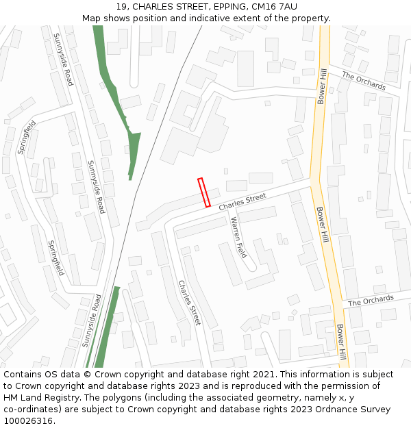19, CHARLES STREET, EPPING, CM16 7AU: Location map and indicative extent of plot